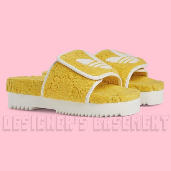 Gucci Shoes - GUCCI x Adidas woman 39EU- 9US Yellow GG Sponge & Trefoil platform Slide sandals